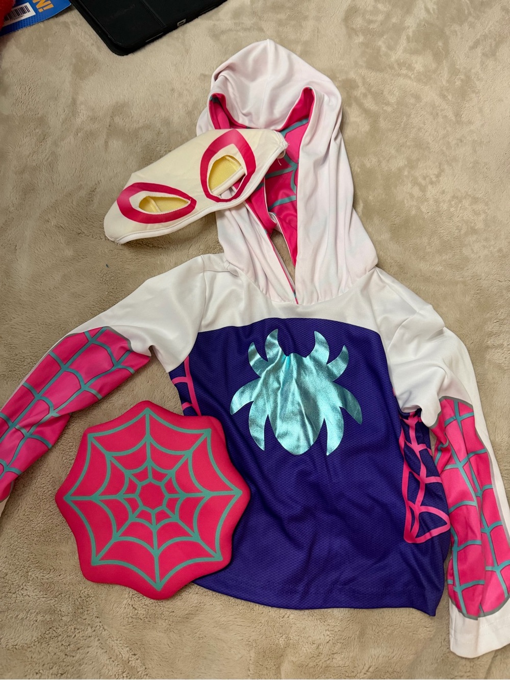 Girls' Superhero Hoodie Costume in White, Pink & Purple